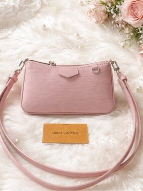 LOUIS VUITTON Epi Easy Pouch Rose Pink Ballerine Chain Shoulder Bag EUC